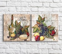 Картина ArtPoster Wine/cheese and fruits on a background of patterns (3478724)