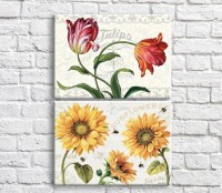 Картина ArtPoster Yellow chamomiles and Red tulips on the background of the text (3467845)