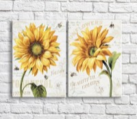 Картина ArtPoster Yellow sunflowers and bees on a White background with text (3467856)