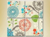 Pictură Rainbow Polyptych Sparrows on a background of flowers 01 (2230531) imaginea #1 — magazin online Desire.md