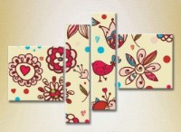 Pictură Rainbow Polyptych Texture burgundy flowers and birds 02 (2230636) imaginea #1 — magazin online Desire.md