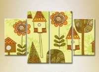 Pictură Rainbow Polyptych Trees and Birdhouses 02 (2230574) imaginea #1 — magazin online Desire.md