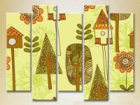 Pictură Rainbow Polyptych Trees and Birdhouses 04 (2231769) imaginea #1 — magazin online Desire.md