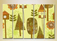 Pictură Rainbow Polyptych Trees and Birdhouses 05 (2231770) imaginea #1 — magazin online Desire.md