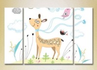 Pictură Magic Color Triptych Roe deer and birds (2229650)