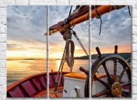 Pictură Magic Color Yacht steering wheel at sea at sunrise (3469212)