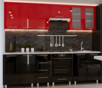 Bucătărie Bafimob Iulia (High Gloss) 2.6m Black/Red