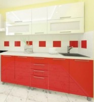 Bucătărie Bafimob Lena (High Gloss) 2.0m Top Red/Beige