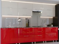 Bucătărie Bafimob Quadro (High Gloss) 3.0m Beige/Red